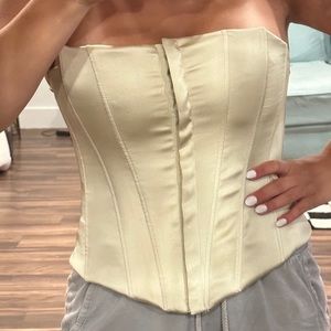 Zara Satin Corsetry Top, Gold, Size Medium